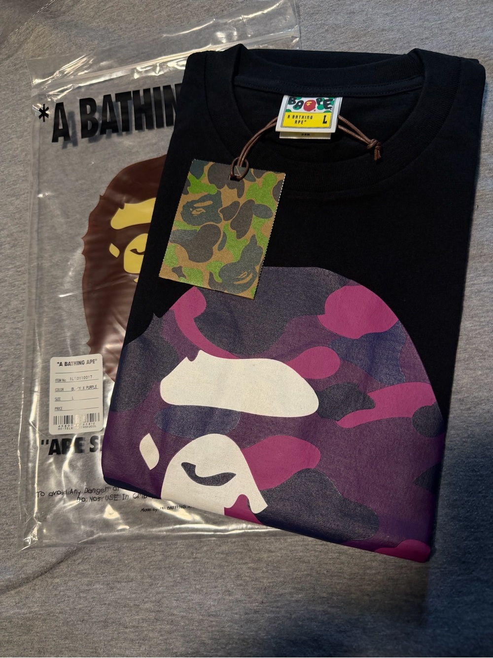 Bape Purple Camo black tee Large